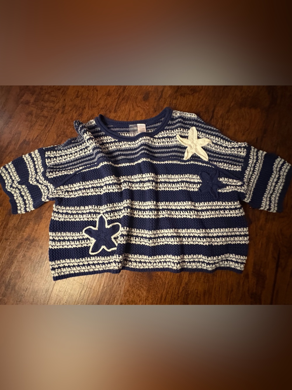 Altar'd State Navy & White Striped Crochet Starfish Pullover